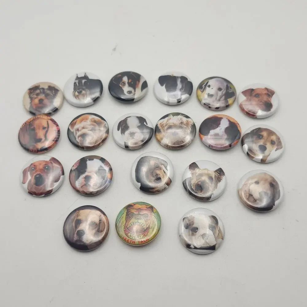 Lot of 20 Assorted Dog Breed Pinback Buttons 1in Puppy Photo Lapel Pins Mixed